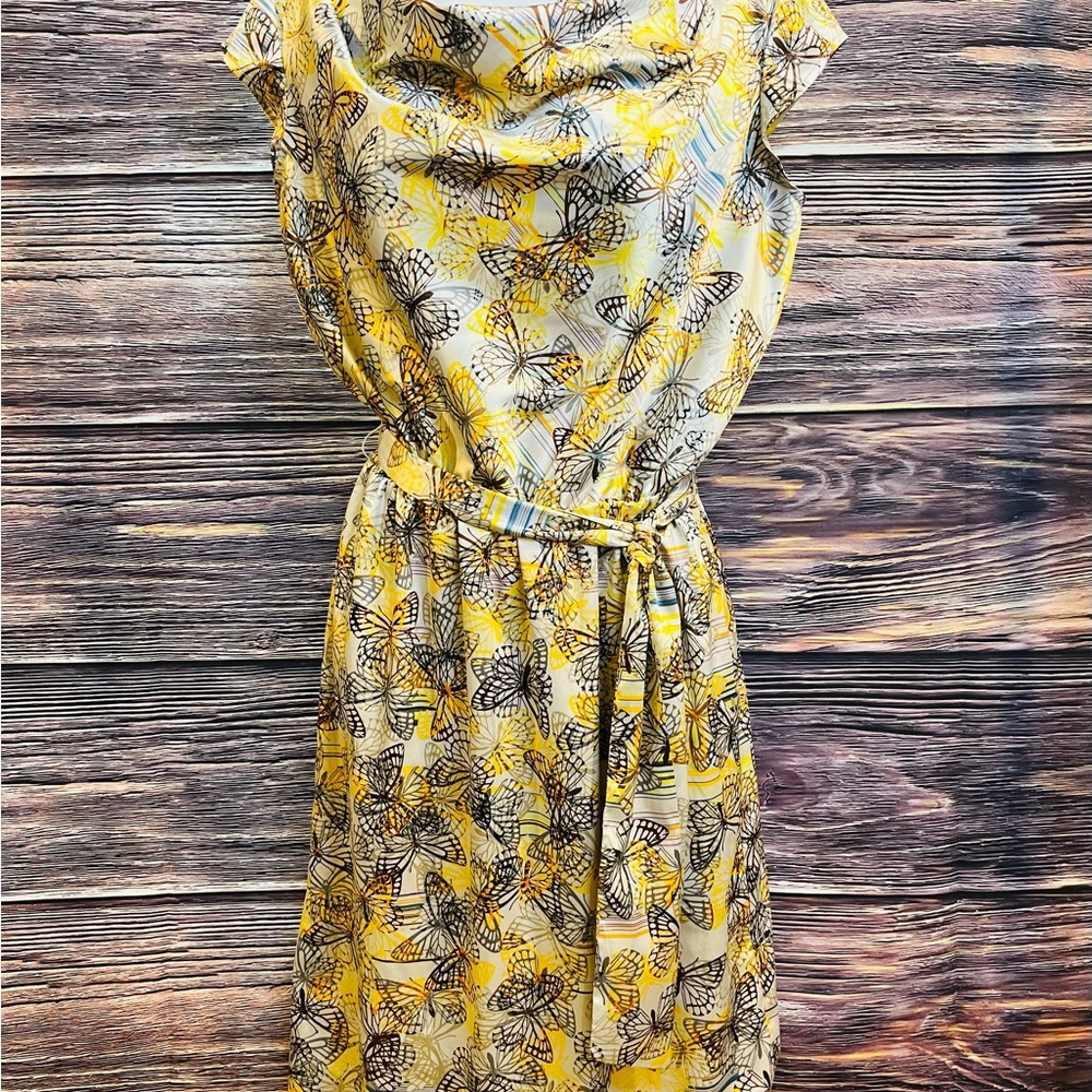 Express Yellow and Black Butterfly Midi Dress